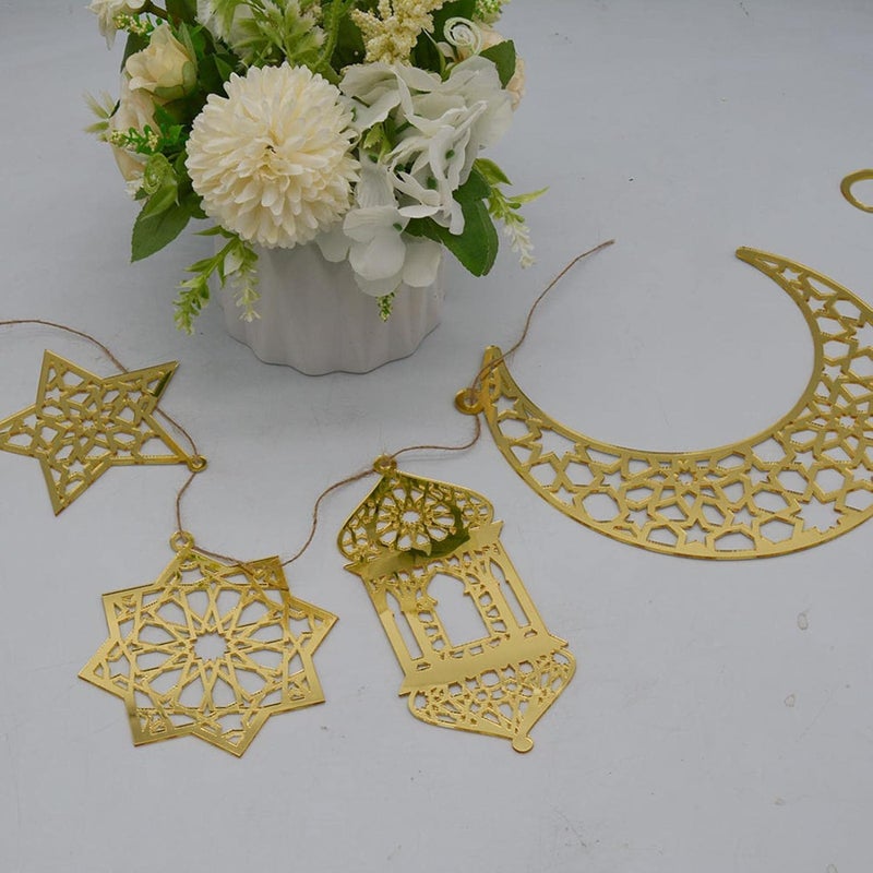 ويوبلز ٦ قطع من زينة عيد الفطر ورمضان المبارك، زينة معلقة من الأكريليك الذهبي على شكل هلال ونجمة، فوانيس، كرات زينة، قلادات لتزيين المنزل، رمضان مبارك، لوازم تزيين الجدران بنفسك - Image 4